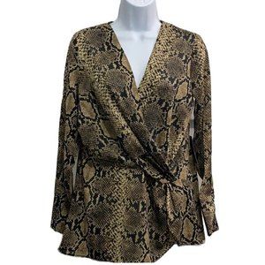 Y2K Boston Proper Blouse Size XS Reptile-Print Snakeskin Blouse Boho Neutral